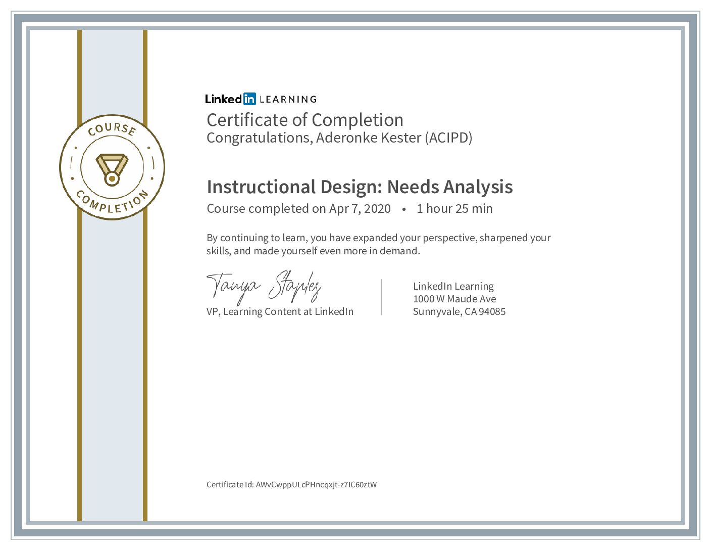 CertificateOfCompletion_Instructional Design_ Needs Analysis